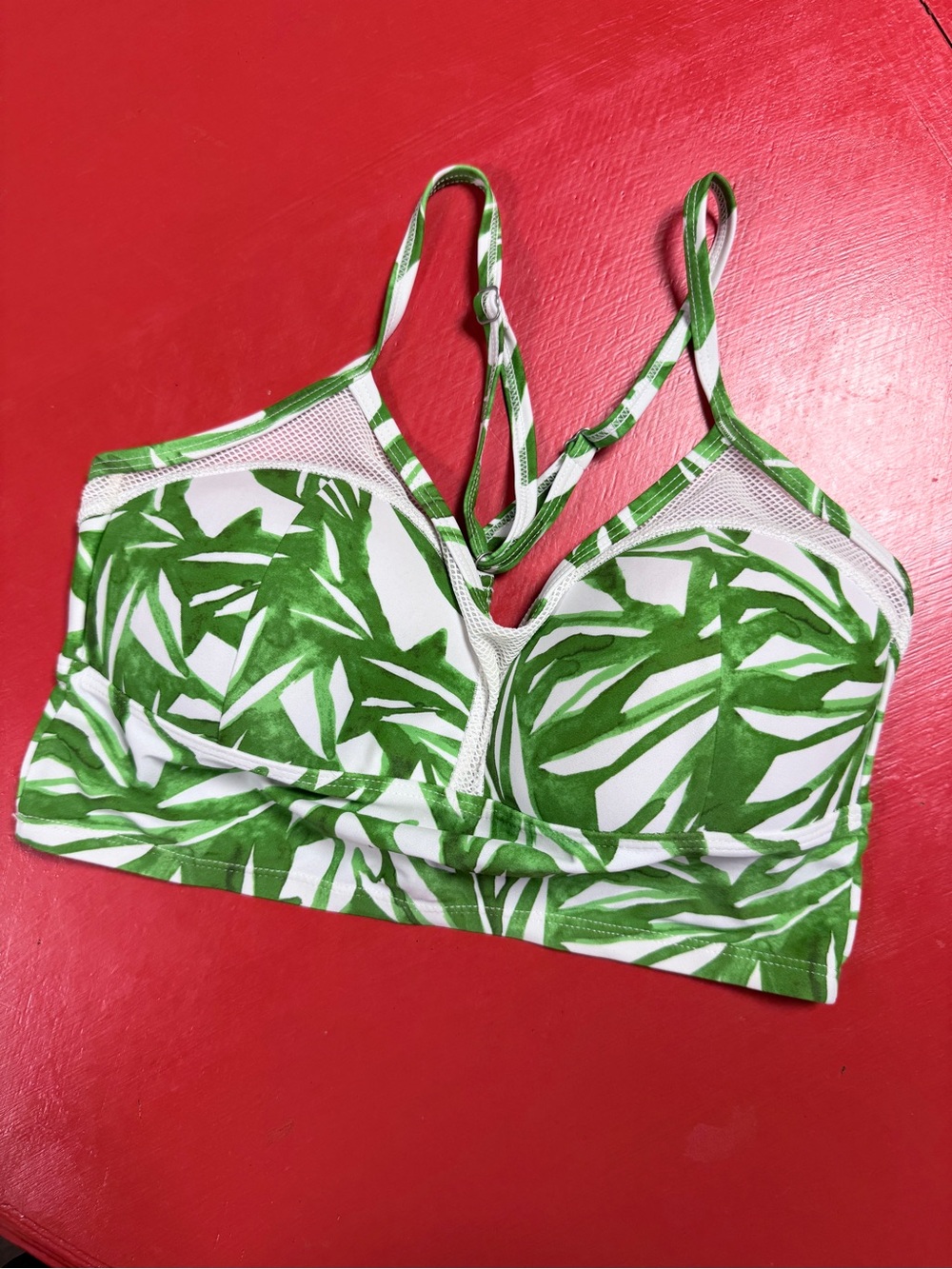 ATHLETA leaf print bikini swim top